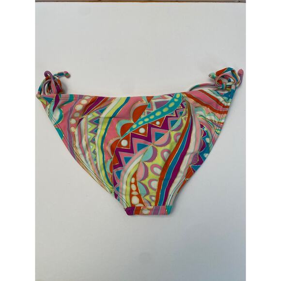 Xhilaration Bikini Bottom Medium Tie String 70's 80's Teal Pink Gold Palm Royale - Picture 7 of 11
